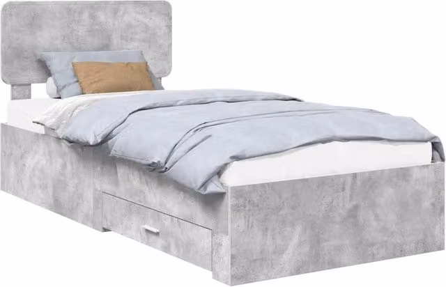 Letto singolo | Letto per adulti | Struttura del letto con testiera Grigio cemento 90 x 200 cm