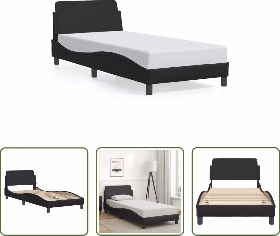 The Living Store Struttura letto con testiera nera 90x200 cm in ecopelle