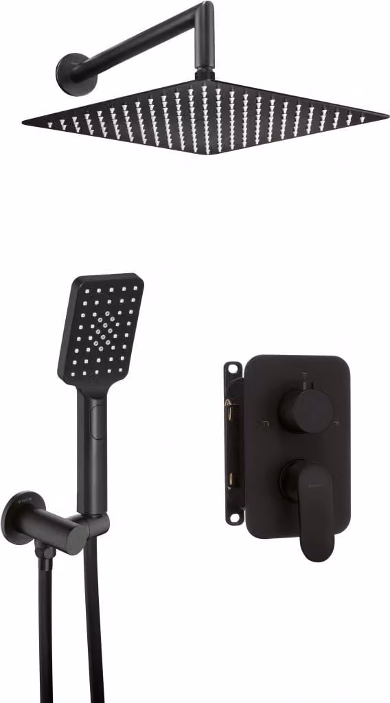 Set doccia incasso quadrato, con miscelatore nero