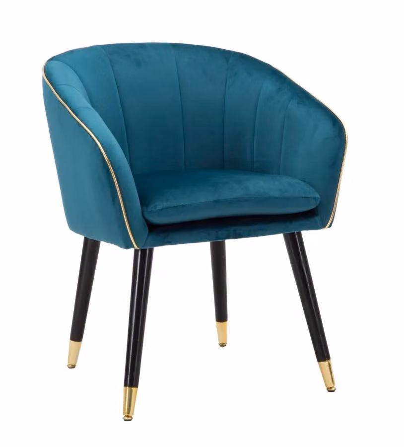 Poltrona Paris GIORDANOSHOP in velluto blu petrol con struttura in legno L: 62 cm, P: 58 cm, H: 78 cm – 2