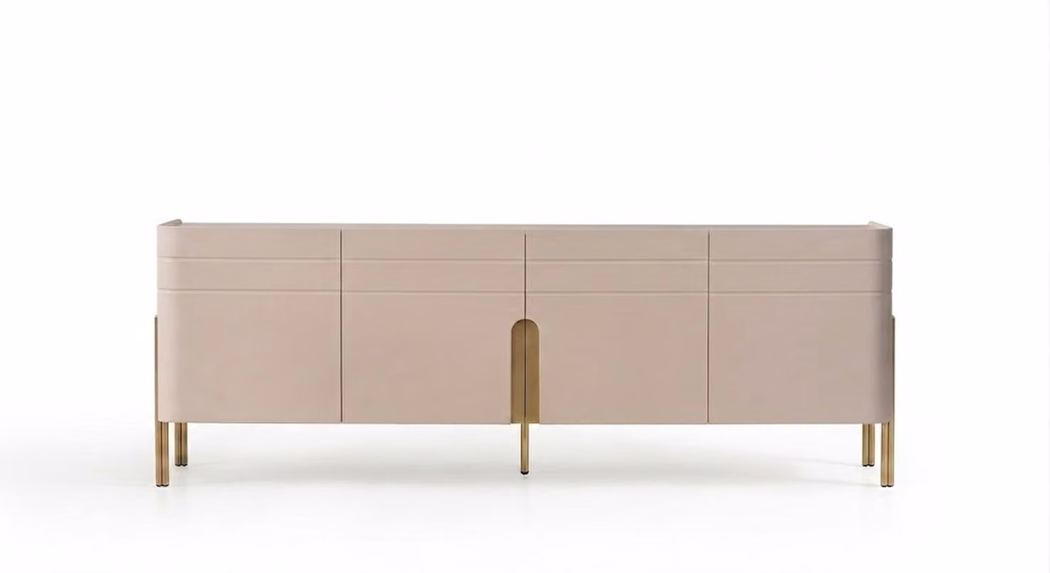 Modernes Sideboard Beige MDF Edelstahl Einfarbig Wohnbereich Stauraum