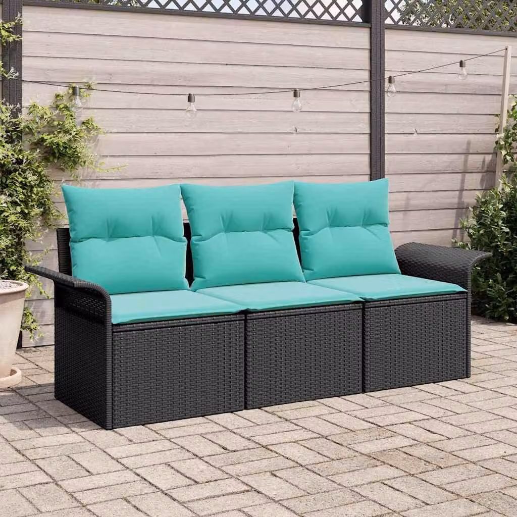 Maison Exclusive - Set da giardino composto da 3 pezzi, divano in rattan sintetico nero