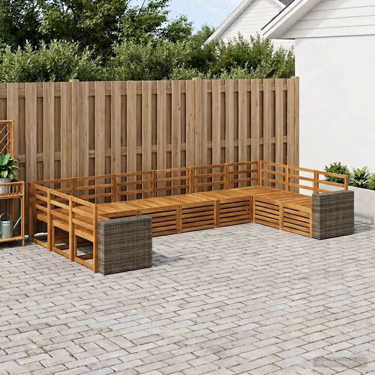 Set di divani da esterno vidaXL in legno di acacia marrone con cuscini, composizione a L per giardino e terrazza