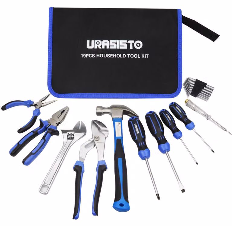 Set di 19 utensili con custodia, ideale per lavori di bricolage e per la casa