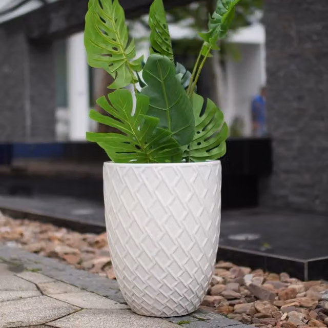 Vaso per piante Minimal in ceramica bianco lucido L: 42 cm, H: 54 cm – 1