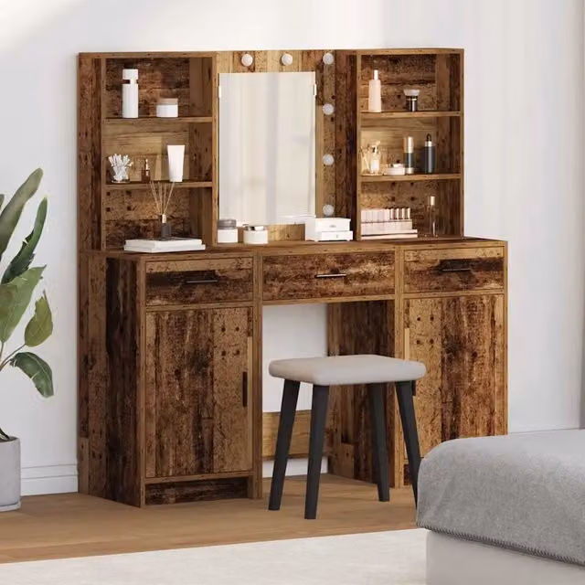 Set da trucco Hollywood con LED vidaXL in legno marrone con 3 pezzi – 1
