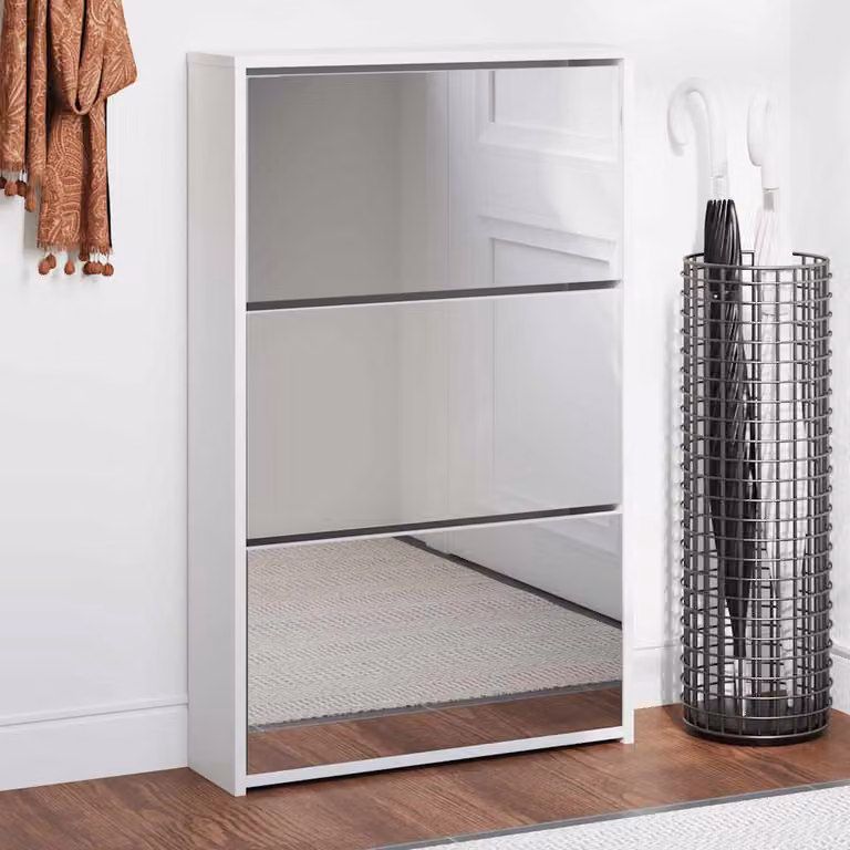 Scarpiera moderna vidaXL con specchio bianco e vani a ribalta L: 63 cm, P: 17 cm, H: 102,5 cm