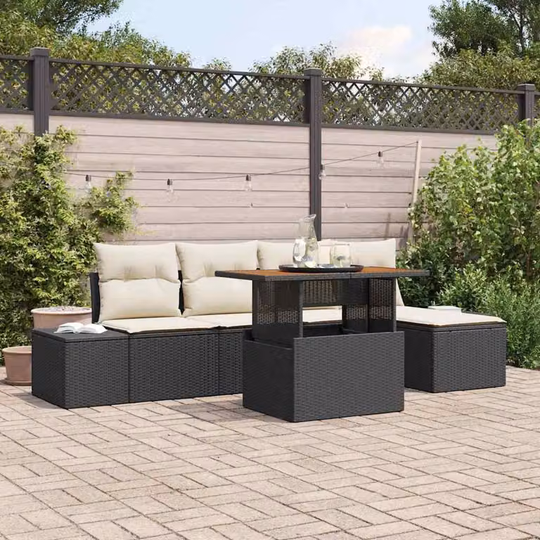 Maison Exclusive - Set da giardino composto da 6 pezzi, divano in rattan sintetico nero