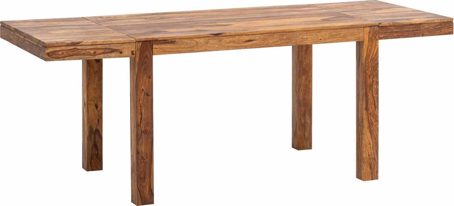WOHNLING Tavolo da pranzo 120 - 200 cm in legno massello di sheesham, intramontabile, tavolo da cucina allungabile, grande tavolo da pranzo rettangolare, semplice tavolo in legno per la sala da pranzo