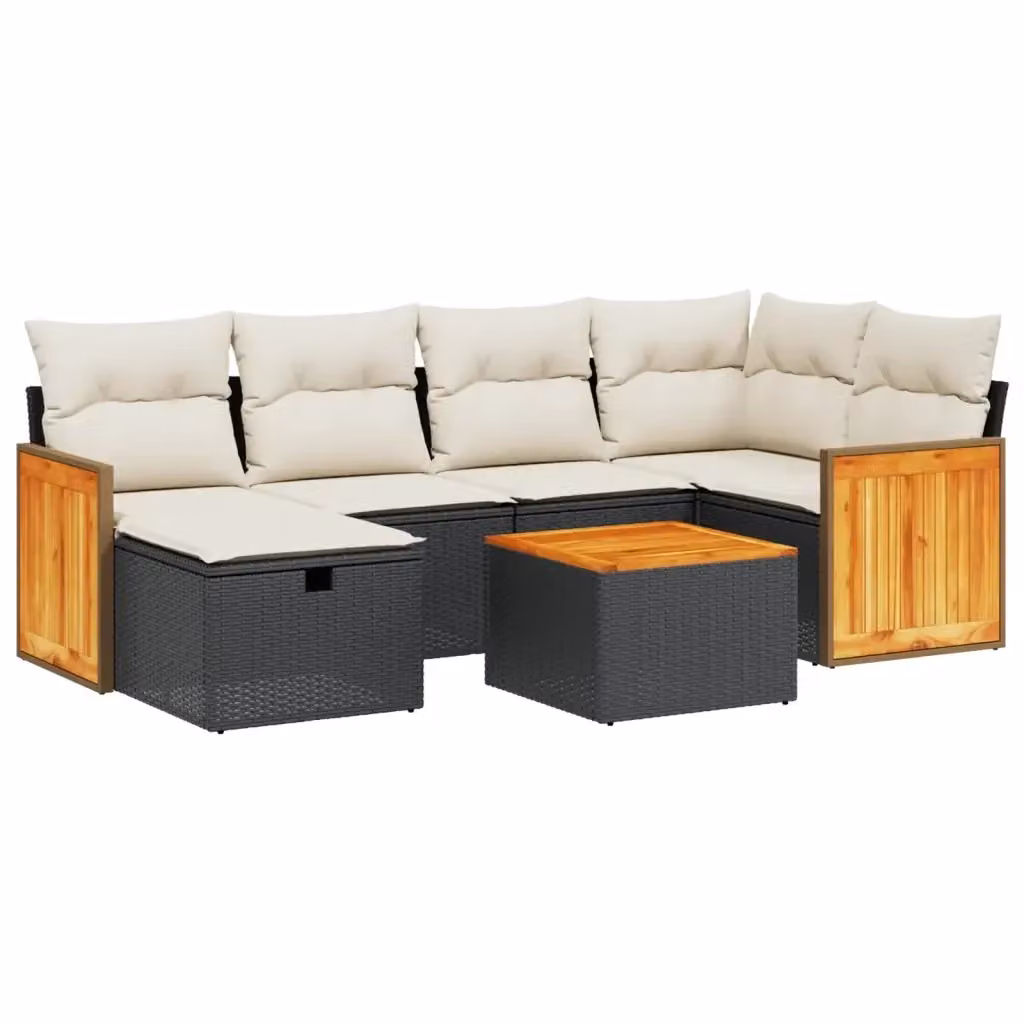 Set Divani da Giardino a L vidaXL con 7 Pezzi, Tavolino e Cuscini, Nero e Bianco – 2