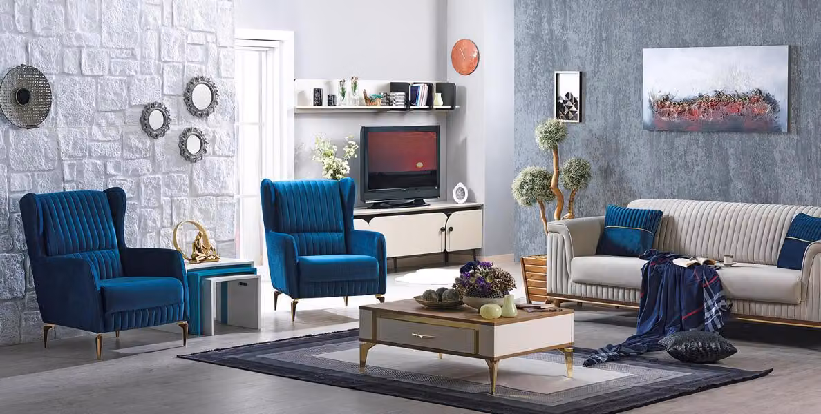Sofa Komplett 3+1+1 Sitzer Wohnzimmer Textil Polstermöbel Design Möbel