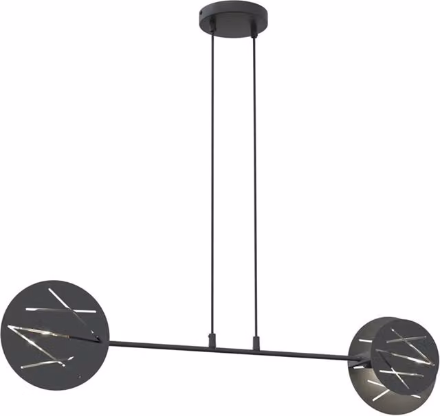 Lampadario a soffitto Amon-Ra Luceart-Classic in metallo nero con 2 luci e diffusori a cerchio
