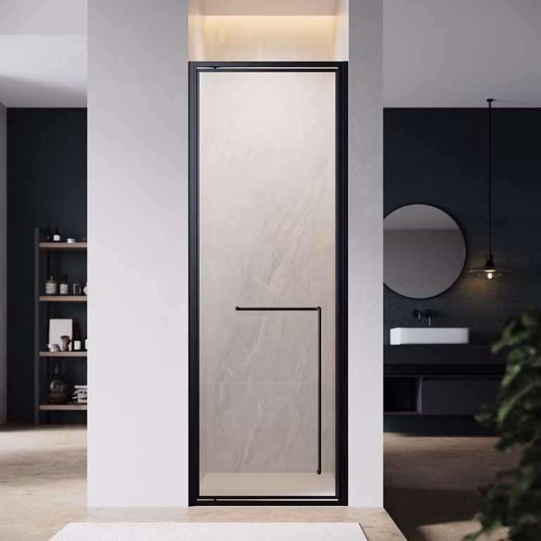SONNI Porta doccia a battente invisibile, 70x195 cm, vetro di sicurezza 6 mm, nero opaco, porta doccia con una sola parola