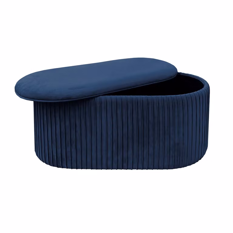 Vestiamo Casa - Pouf Contenitore in Velluto Blu, H 40 x L 80 x P 40 cm