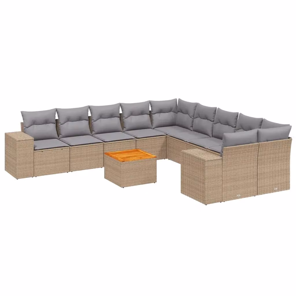 vidaXL Set Divani da Giardino a L in Polyrattan con Cuscini Beige e Grigio e Tavolino da Caffè – 2