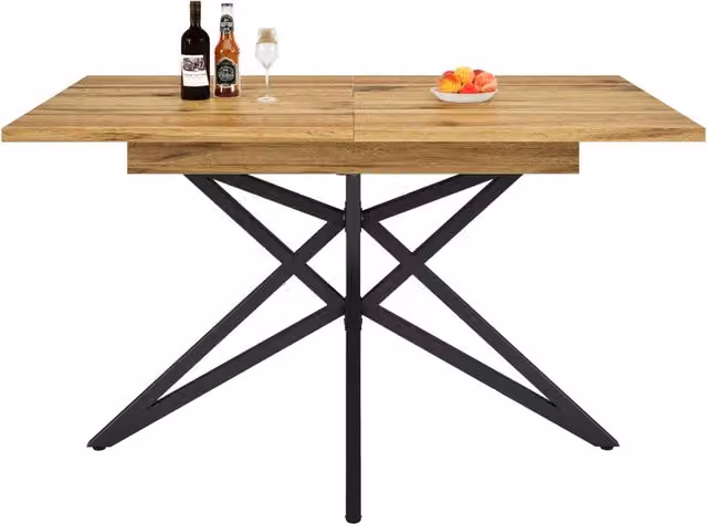 Tavolo da pranzo allungabile 120/160x80 cm in MDF effetto noce e metallo nero, 6-8 posti