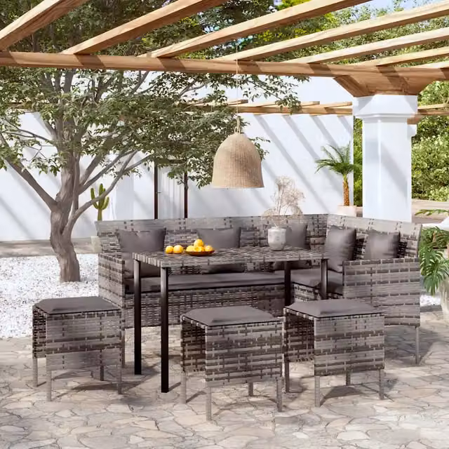 Set Divano a L con Cuscini 5 pz Grigio in Polyrattan 318579