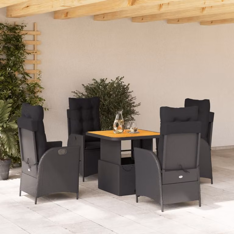 Maison Exclusive - Set da Pranzo da Giardino 5 pz Nero con Cuscini in Polyrattan