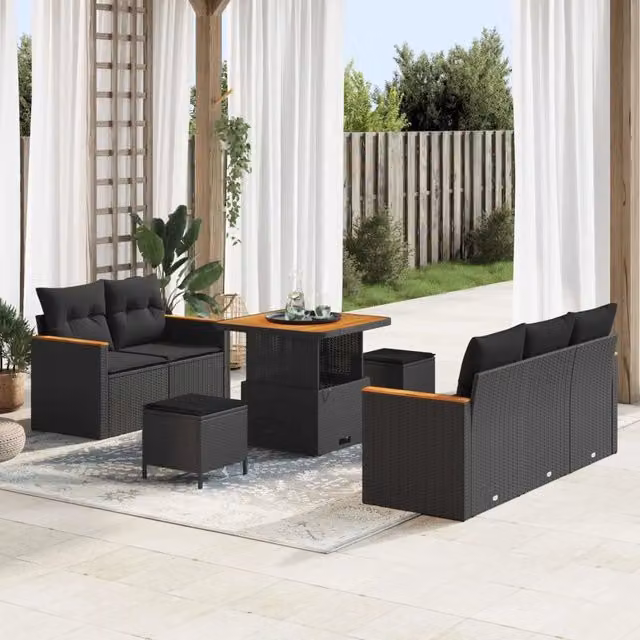 Set Divano da Giardino 8 pz Nero polyrattan 3362984