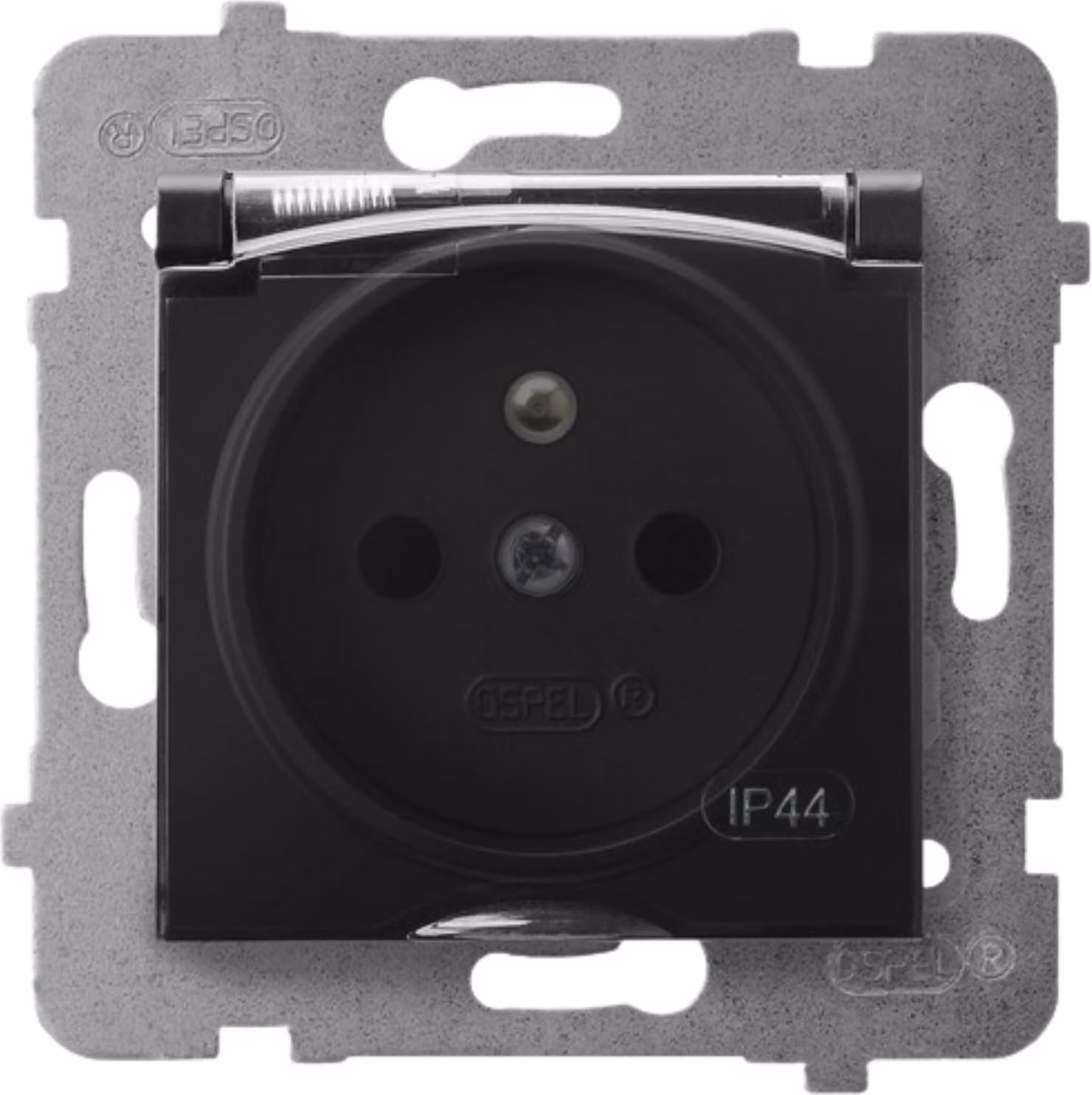 OSPEL Presa di corrente ad incasso IP-44 Nero metallizzato Smoke flap GPH-1UZ/M/33/D