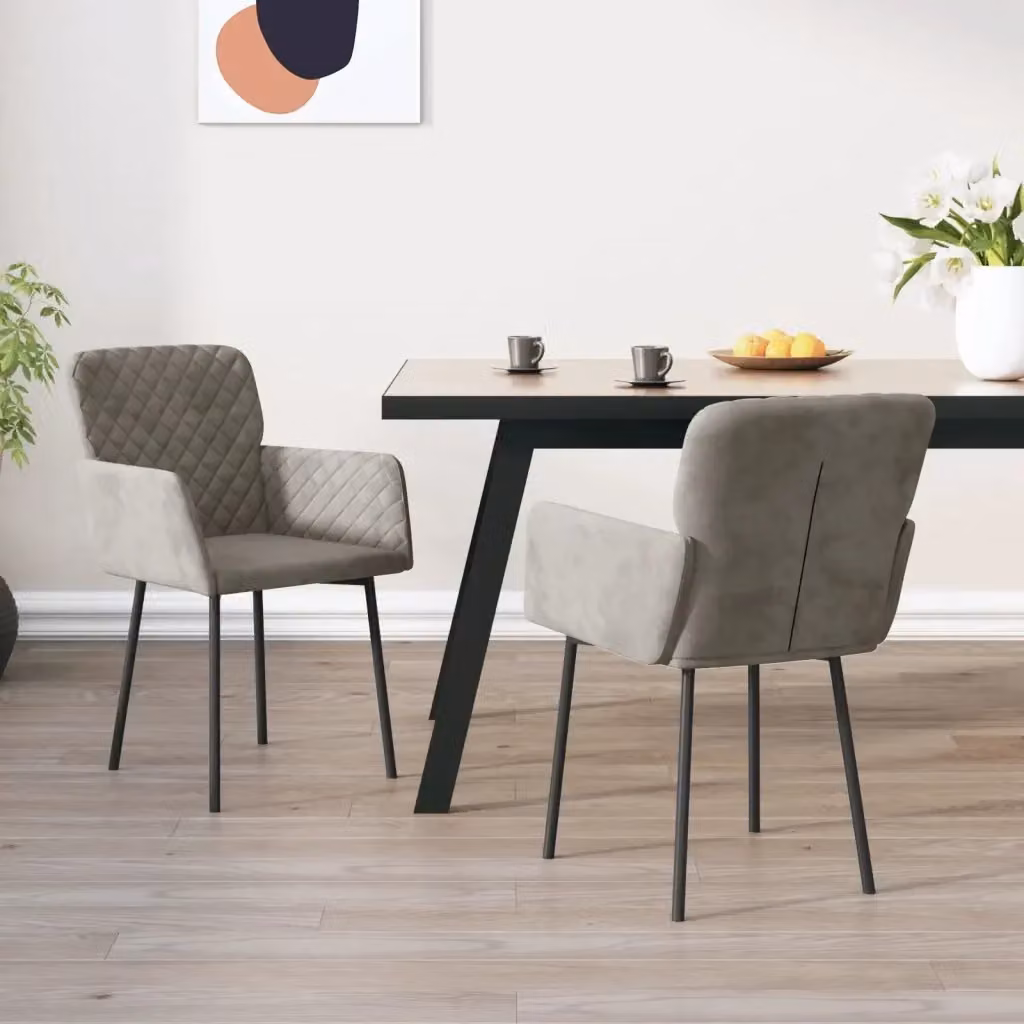 Set di 2 sedie da pranzo moderne in velluto grigio con braccioli e struttura in metallo – 2