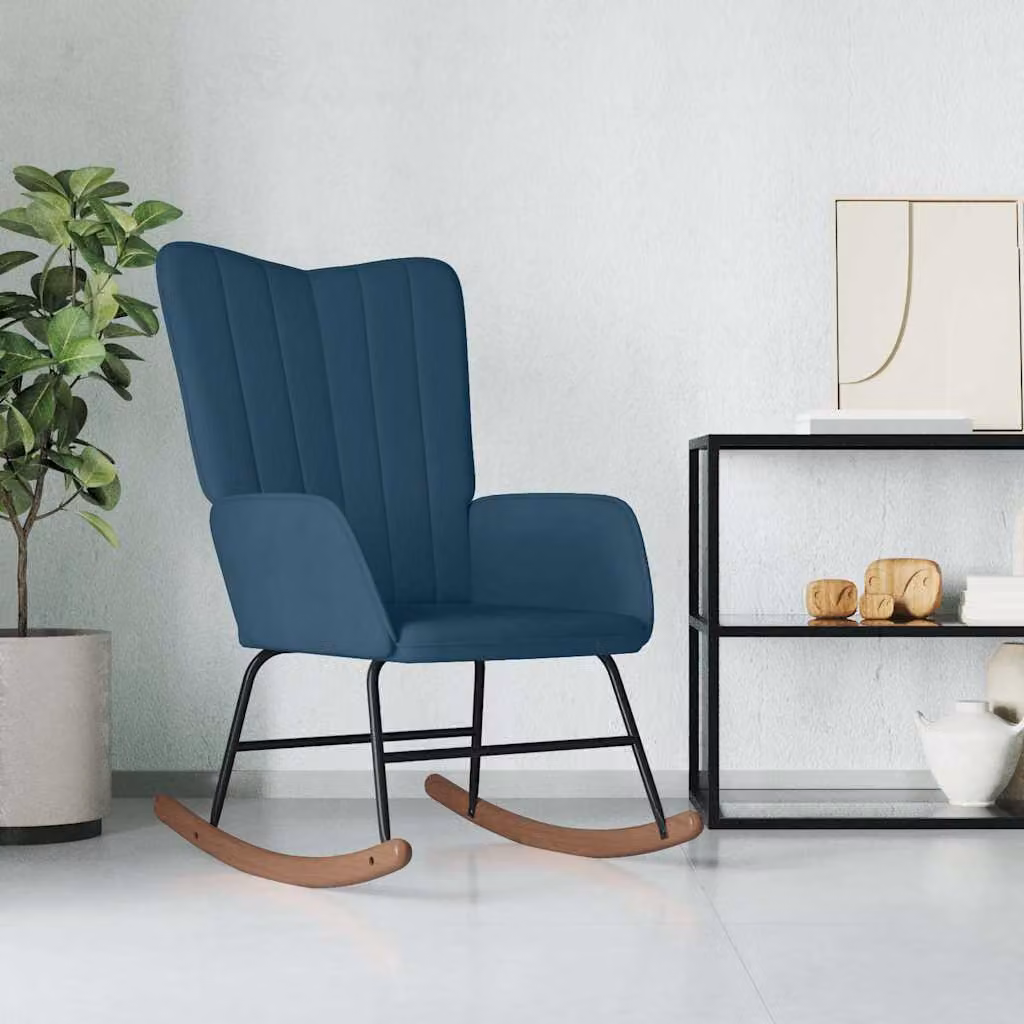 Sedia a dondolo relax vidaXL in velluto blu con struttura moderna per soggiorno