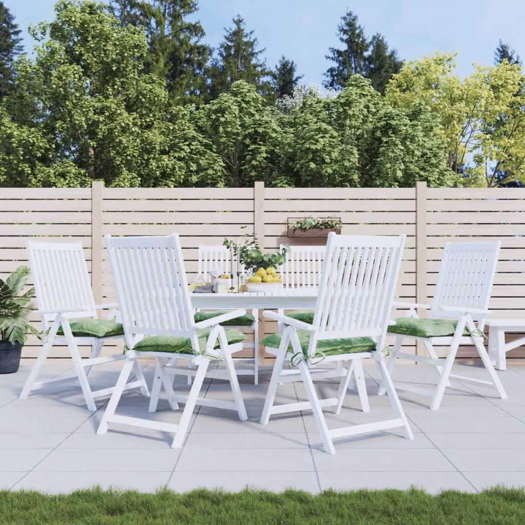 Set di 6 cuscini per sedia vidaXL verdi con motivo moderno, idrorepellenti in poliestere, L 50 x P 50 x H 7 cm