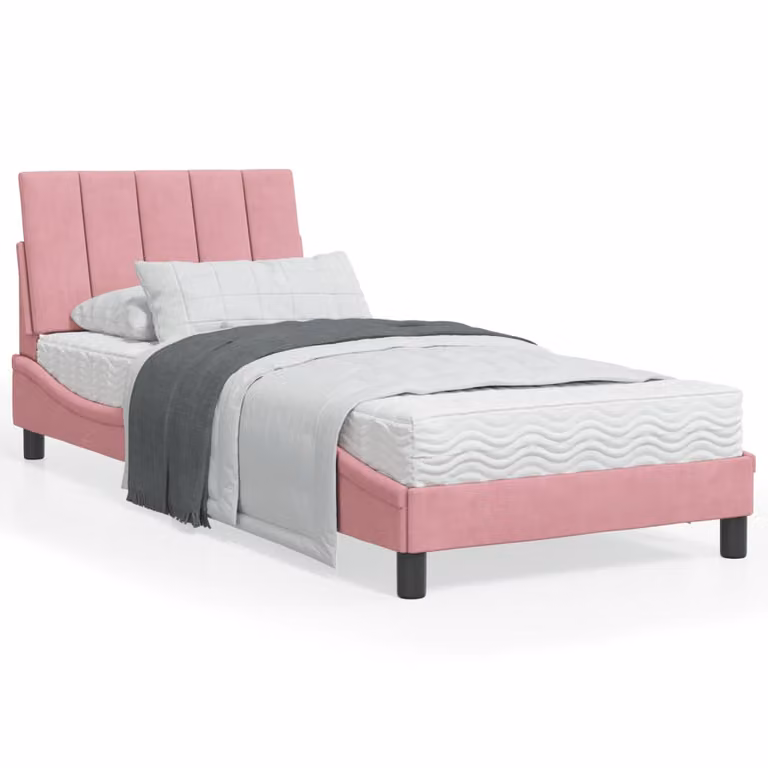 Letto con Materasso Hanko vidaXL in Velluto Rosa e Bianco, L/P/H: 90 x 200 cm
