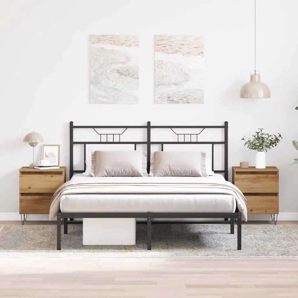 Set di 2 Armadi da Notte vidaXL in Legno e Metallo, Colore Marrone, L 40 cm x P 35 cm x H 50 cm