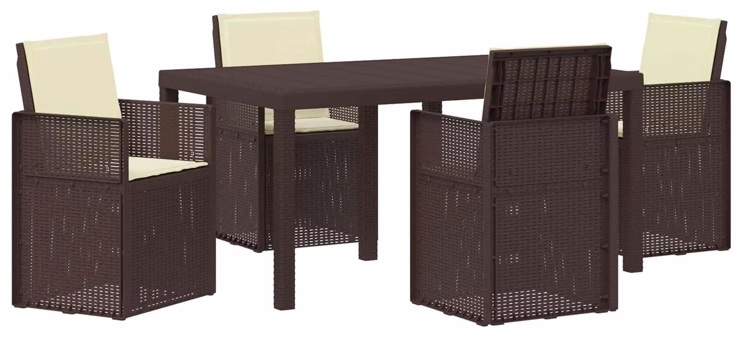 Set da Pranzo per Giardino con cuscino 5 pcs Marrone e Crema PP