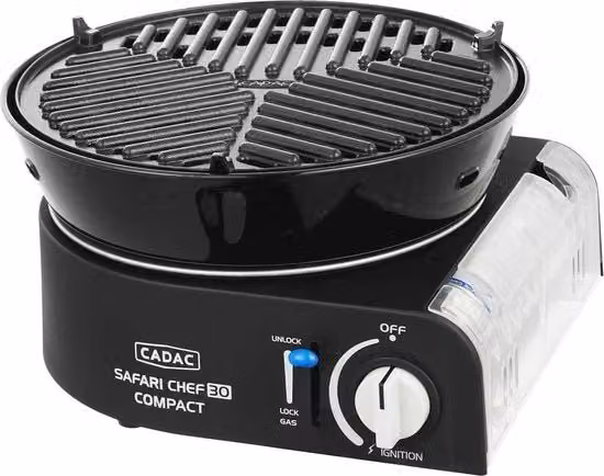 Barbecue a gas compattibile per campeggio - Ideale per le vacanze Modello: CPB-1234 Potenza: 30.000 BTU Dimensioni: 45x35x25 cm Peso: 12 kg Materiali: Acciaio inossidabile e plastica Colore: Nero