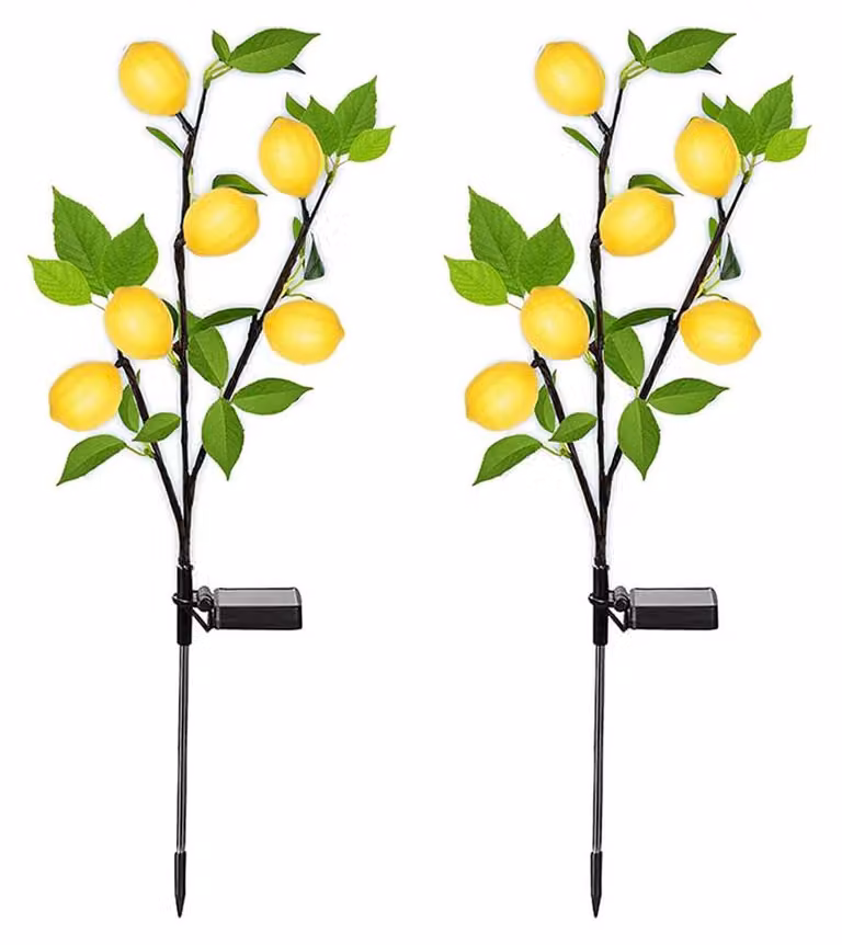 Lampade solari a forma di limone, set da 2, con LED, grado di protezione IP65, per giardino e cortile