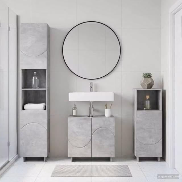 Set mobili da bagno moderni vidaXL in MDF grigio opaco composto da mobile lavabo e colonna alta L/P/H: 80 x 42,1 x 180 cm