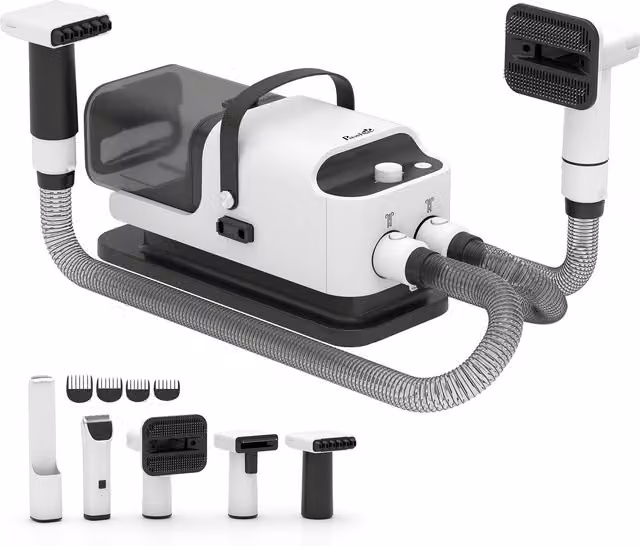 Asciugatore per cani PawHut 5-in-1 600W con velocità del vento e temperatura regolabile, Bianco, L/P/H: 37,6 x 17,5 x 18,5 cm