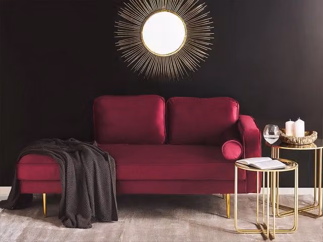 Chaise longue BELIANI in velluto rosso con orientamento a destra, design moderno con gambe in metallo e cuscini inclusi, L/P/H: 350 x 171 x 79 cm – 1