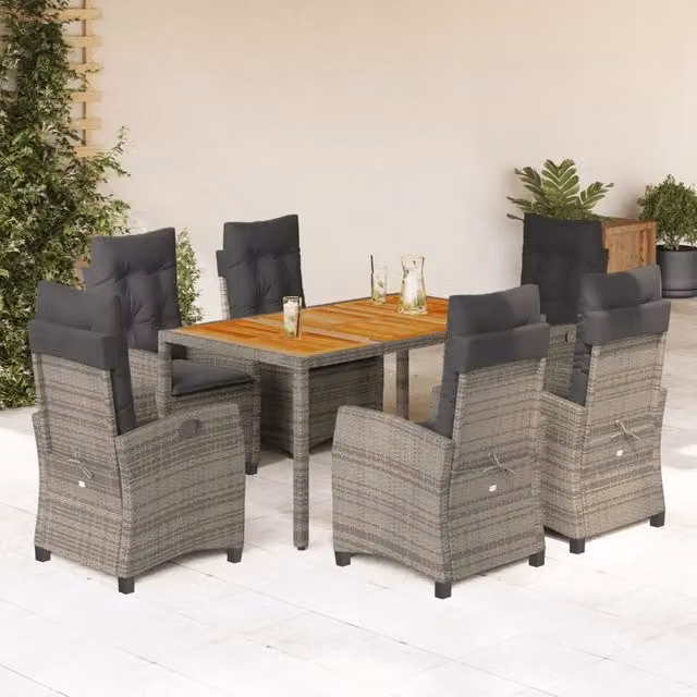 Set da pranzo da giardino vidaXL in polyrattan e legno di acacia grigio, 7 pezzi
