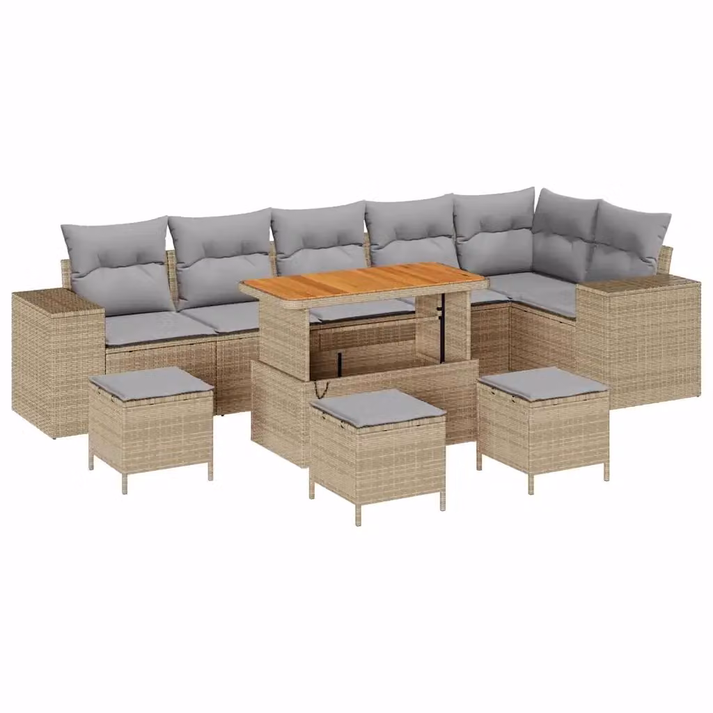 Set Divano da Giardino vidaXL 10 Pezzi Beige con Cuscini e Tavolino da Esterno in Polyrattan e Acciaio – 2