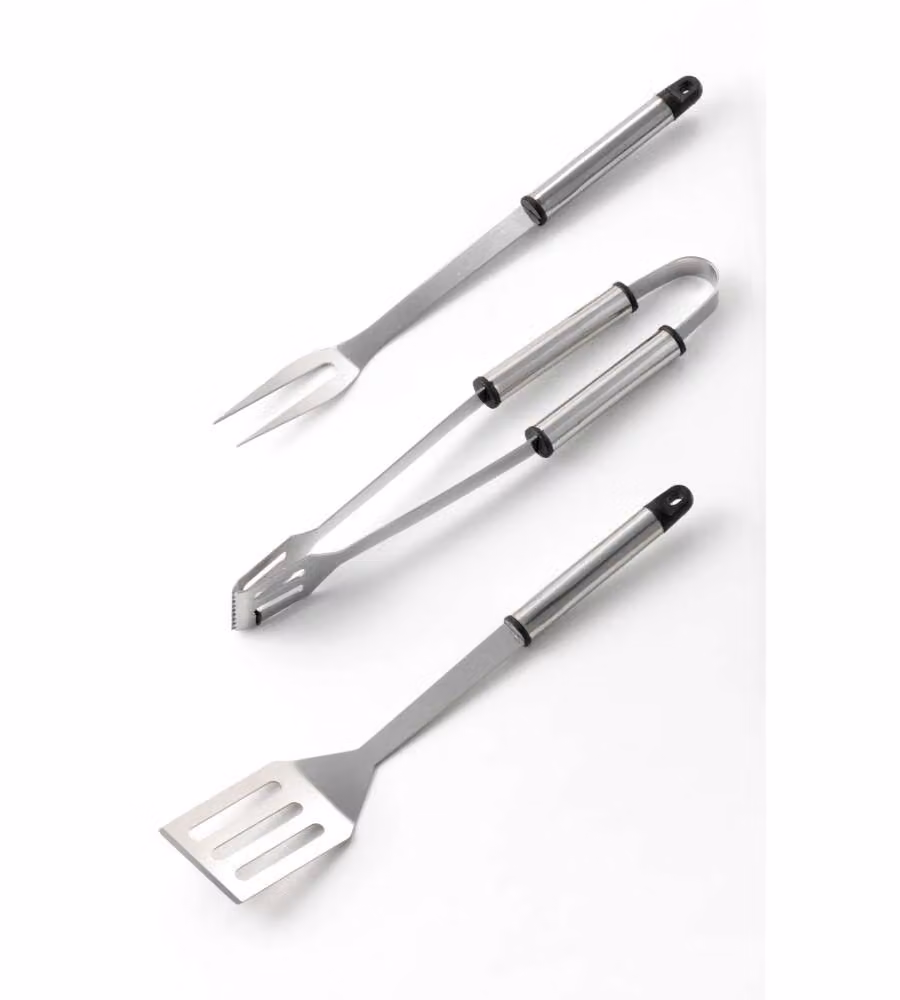 Set Accessori Barbecue - Pinza, Paletta, Forchettone Acciaio Inox 36 cm