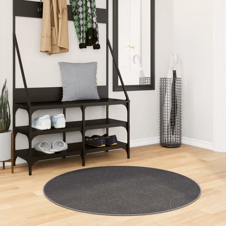 Tappeto rotondo vidaXL IZA in poliestere con design geometrico scandinavo, lavabile e antiscivolo, colore grigio antracite, Ø 100 cm