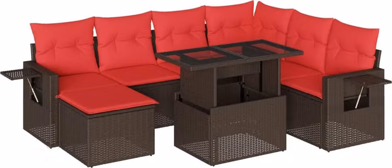 Set Divani da Giardino 8 pz con Cuscini Marrone in Polyrattan