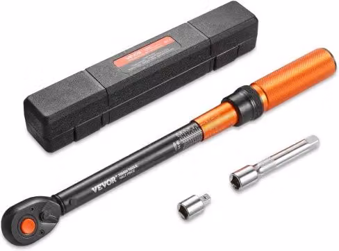 Chiave Dinamometrica VEVOR Arancione con Scala di Misurazione 20-220 Nm, Doppia Scala di Lettura, con Prolunga, Adattatore e Custodia per Riparazioni Automobilistiche e Moto, Attacco 1/2"
