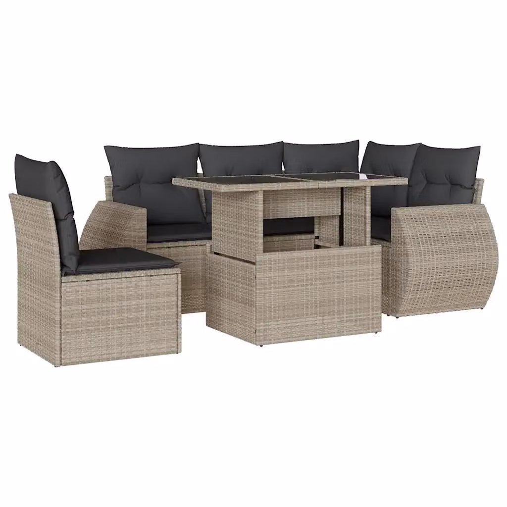 Set Divano da Giardino 6 Pezzi vidaXL con Cuscini Antracite e Tavolino in Vetro – 2