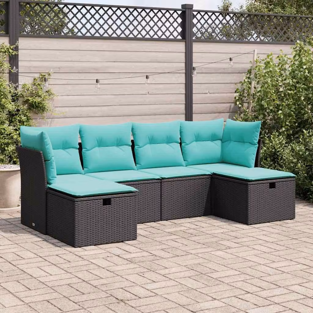 Maison Exclusive - Set Divano da Giardino 6 pz con Cuscini Nero in Polyrattan
