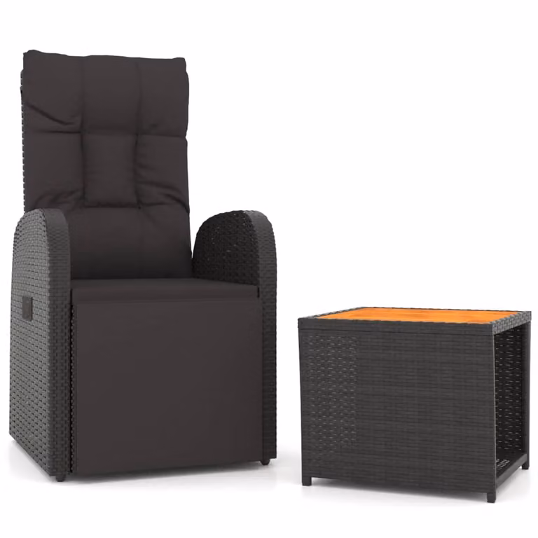 Set Mobili Giardino 2pz Nero Polyrattan e Legno Massello Acacia