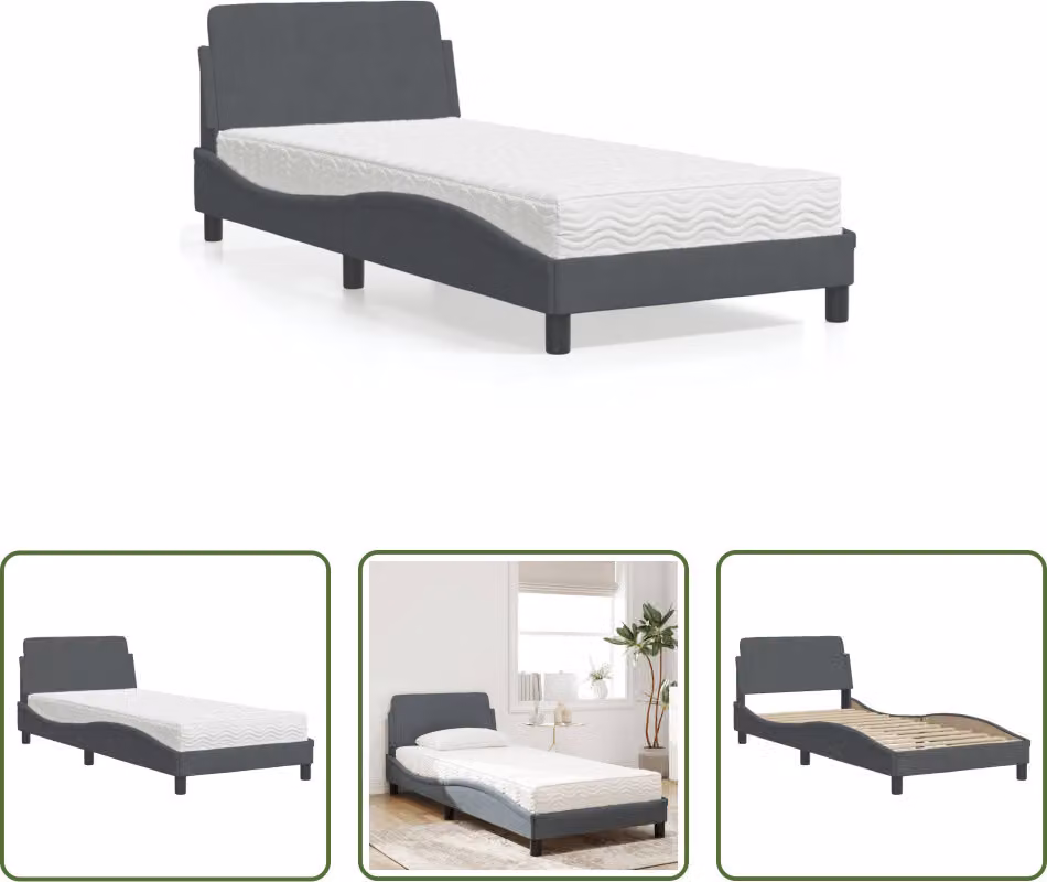 The Living Store Letto con materasso grigio scuro 80x200 cm in velluto