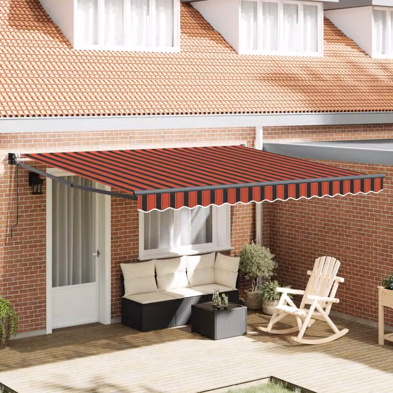 Tenda retrattile vidaXL in poliestere con bracci pieghevoli e telecomando, Arancione e Marrone, L: 350 cm, P: 250 cm