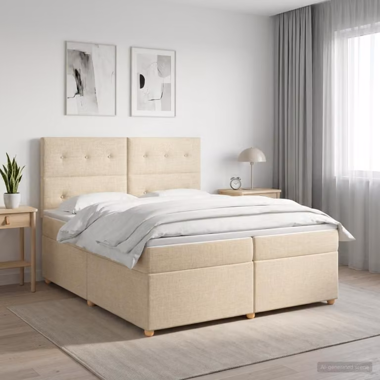Letto box spring con materasso ibrido vidaXL in tessuto beige, L/P/H: 200 x 200 x 140,5 cm