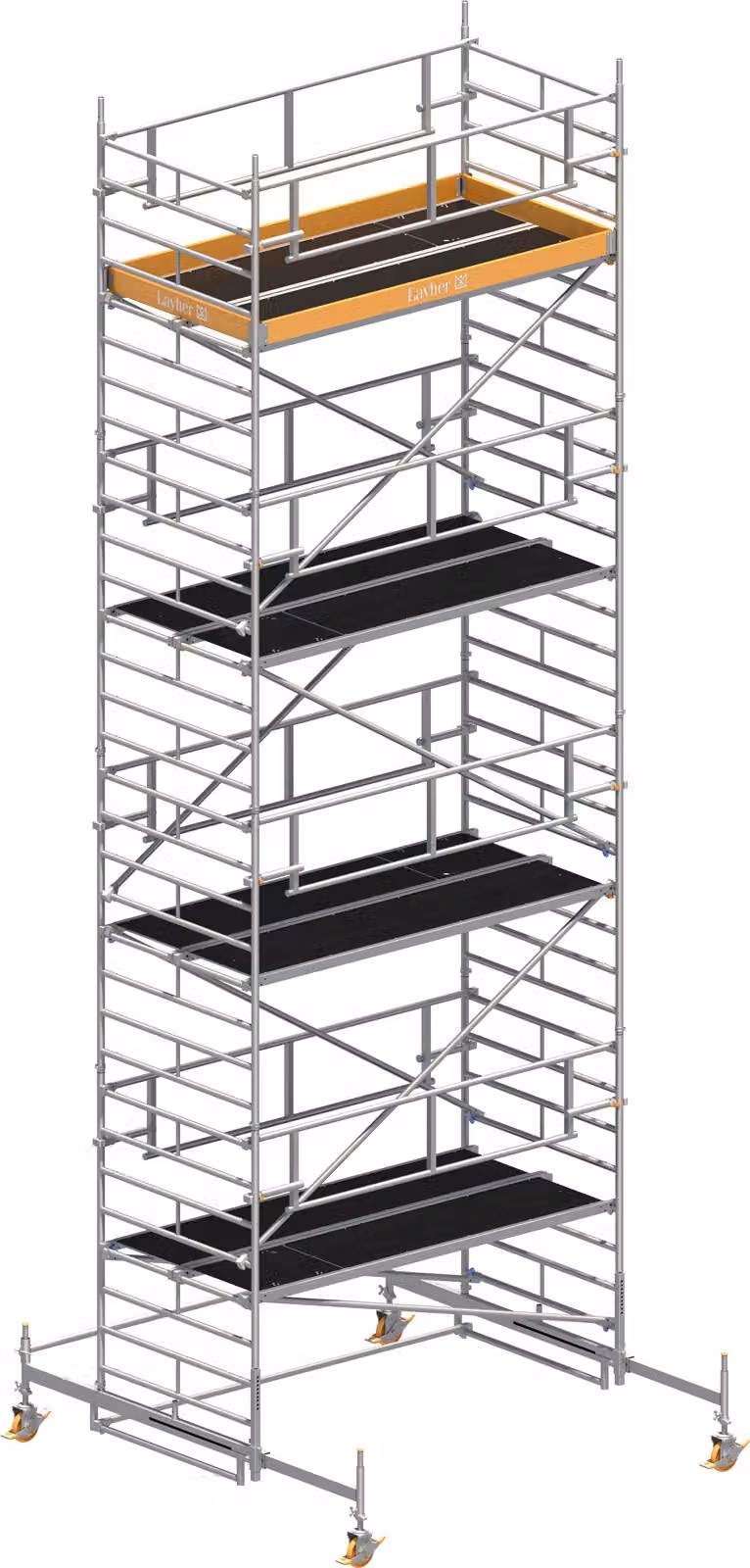 Ponteggio mobile Layher Uni Breit P2 Safety Plus con doppia ringhiera 9,38 m AH
