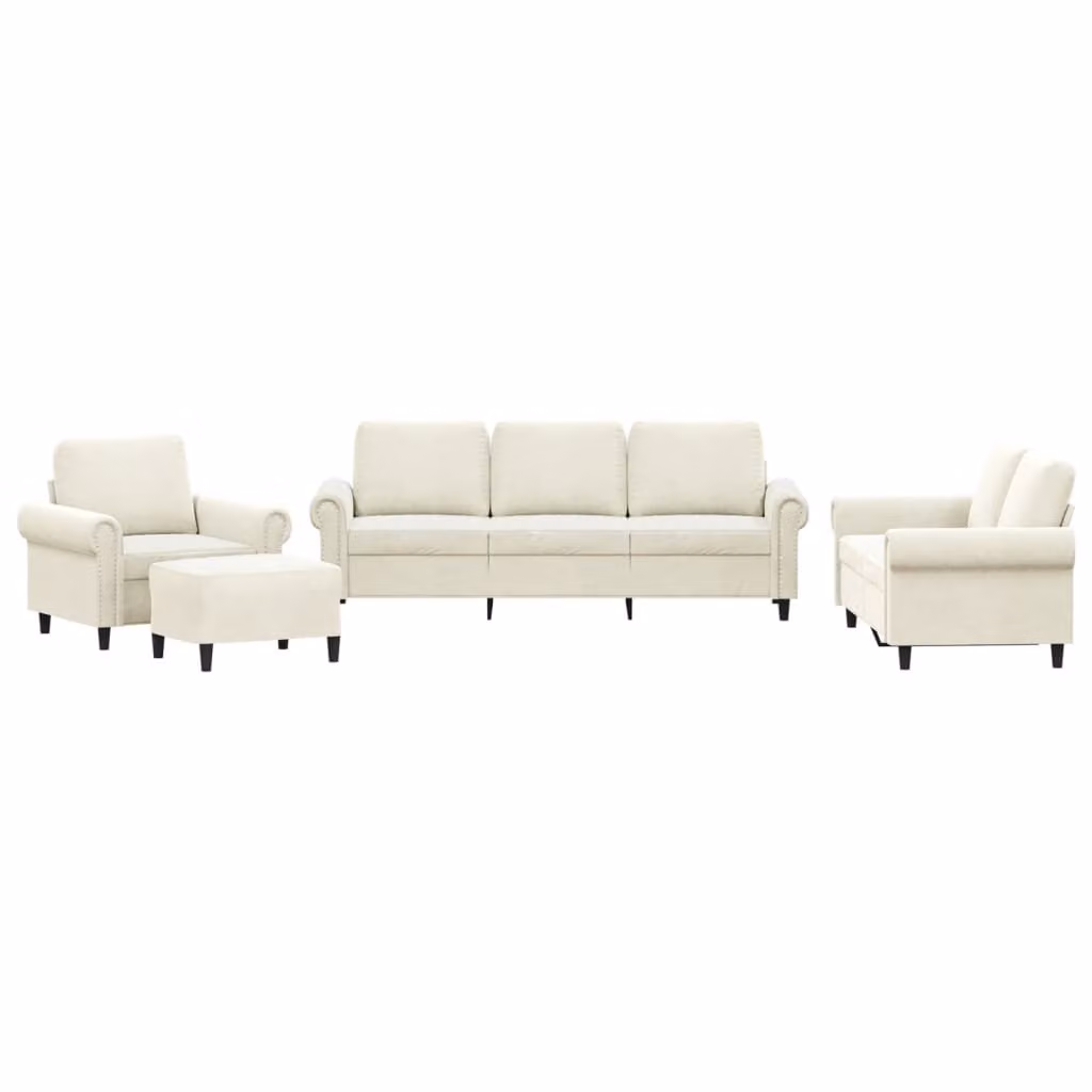 Set di Divani 4 pz con Cuscini Crema in Velluto