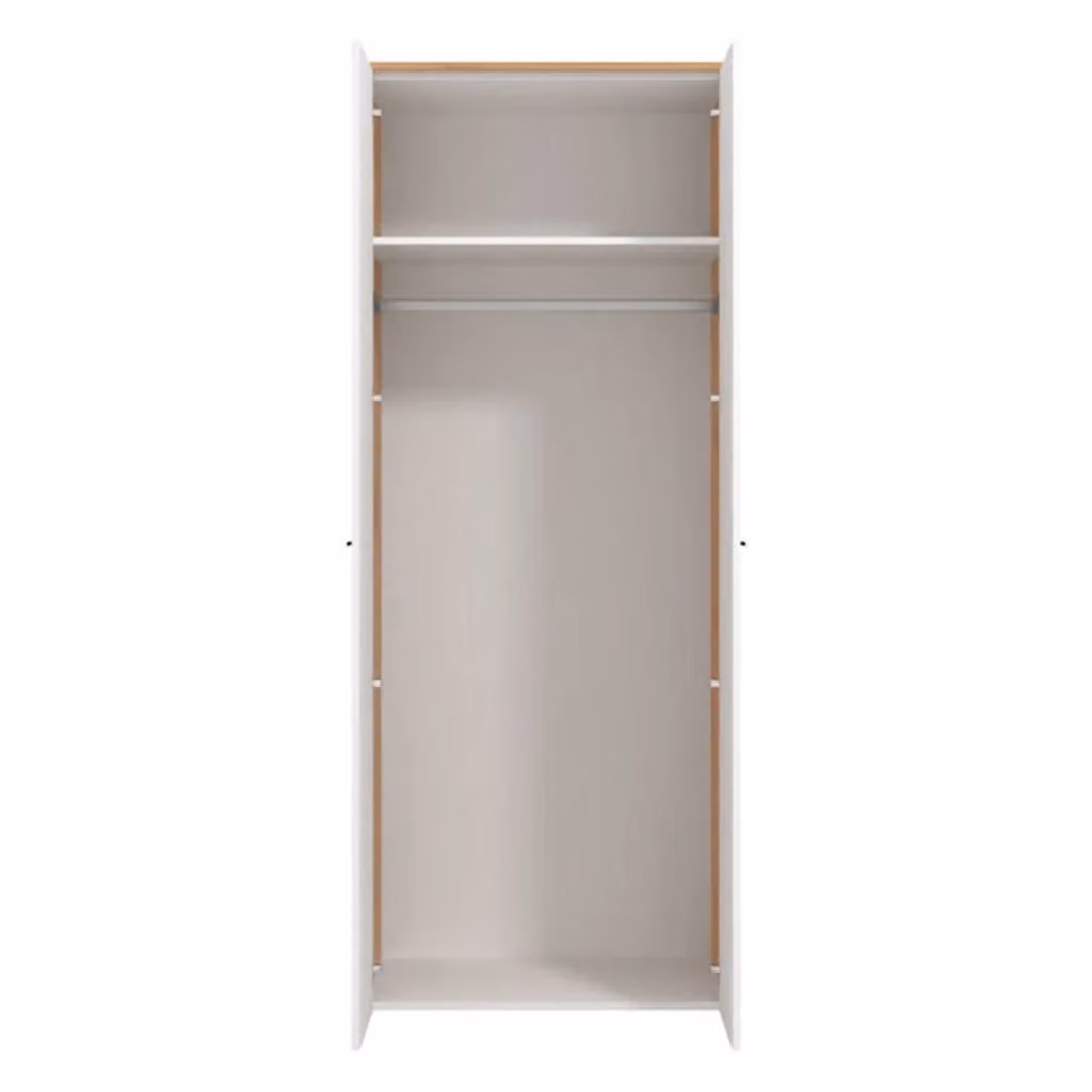 Armadio da camera da letto Santadi DMORA con 2 ante e appendiabiti, Bianco e Marrone, L: 81.0 cm, H: 203.5 cm – 2